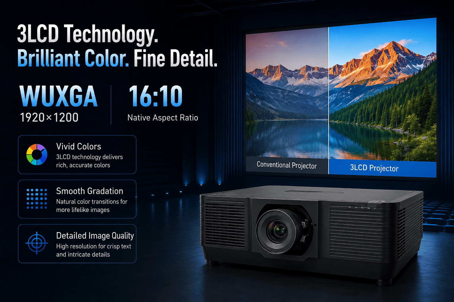 Auditorium 12000 ANSI Lumens 3D Mapping Projector 3LCD Laser WUXGA Edge Blending