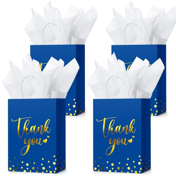 Business Shopping Custom Handmade Flat Bottom Kraft Paper Bags With Thank You Logo Handles