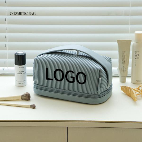 Custom Wholesale Double Layer PU Luxury High-End Travel Makeup Case Organizer Cosmetic Bags For Women