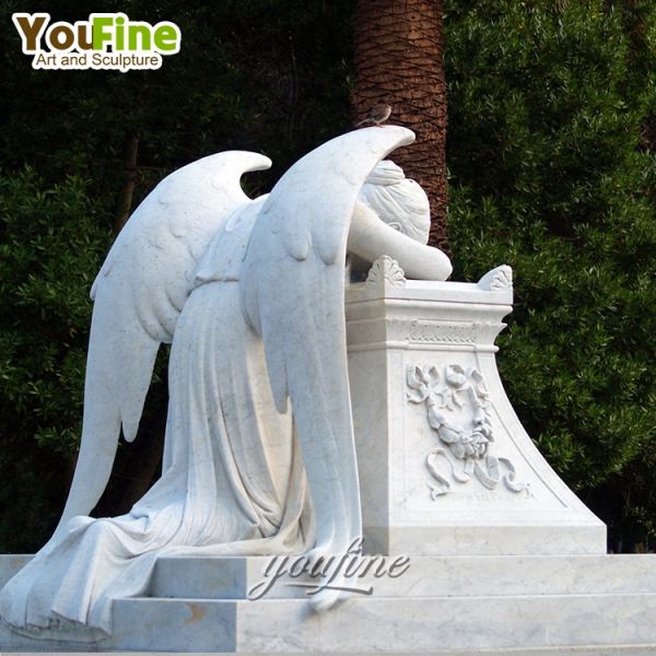 Hand Carved Modern Outdoor Garden Marble Angel Statue Bench Headstone