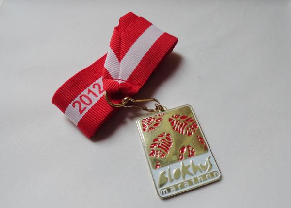 Blokhus Marathon Medal Soft Enamel, Copper Stamping with Gold Plating, Long 2 Colors Ribbon