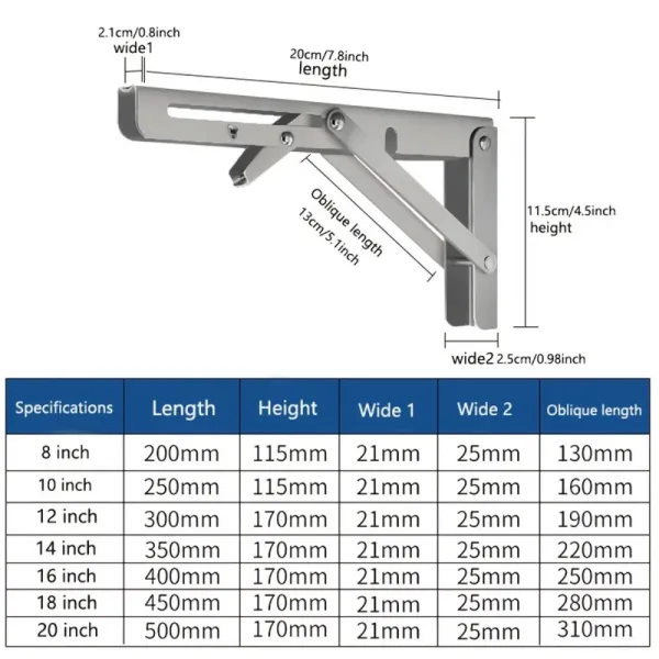 2pcs Folding Shelf Brackets Heavy Duty Stainless Steel Collapsible for Table Wall Mounted Type Modern Space Saving DIY