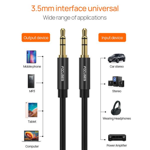 FCC Beveled Stepdown Male To Male Stereo Audio Aux Cable For Cellphone