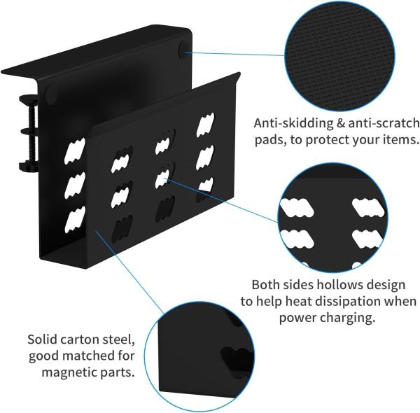 Porta-cabeça de 12 polegadas para gerenciamento de cabos de escritório montado sob porta-cabeça de computador portátil organizador de teclado rack de armazenamento de mesa lateral