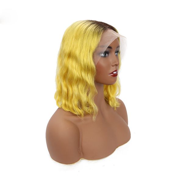 Thick Lace Frontal Bob Wigs Human Hair 1b / Yellow Body Wave Wig