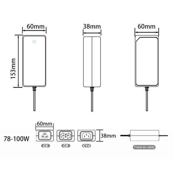 90W 3.75A 24V Desktop Power Adapter with 100-240V Universal Input Voltage