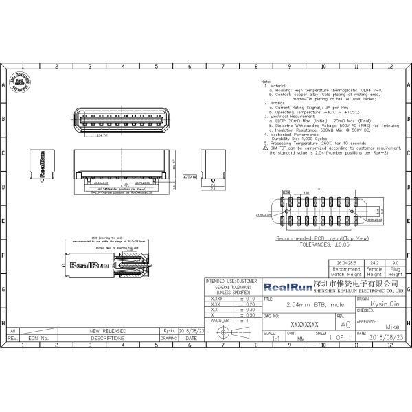 2.54mm 24 Pin Male BTB Connector PCB Surface Mount Pin Header Dual Row