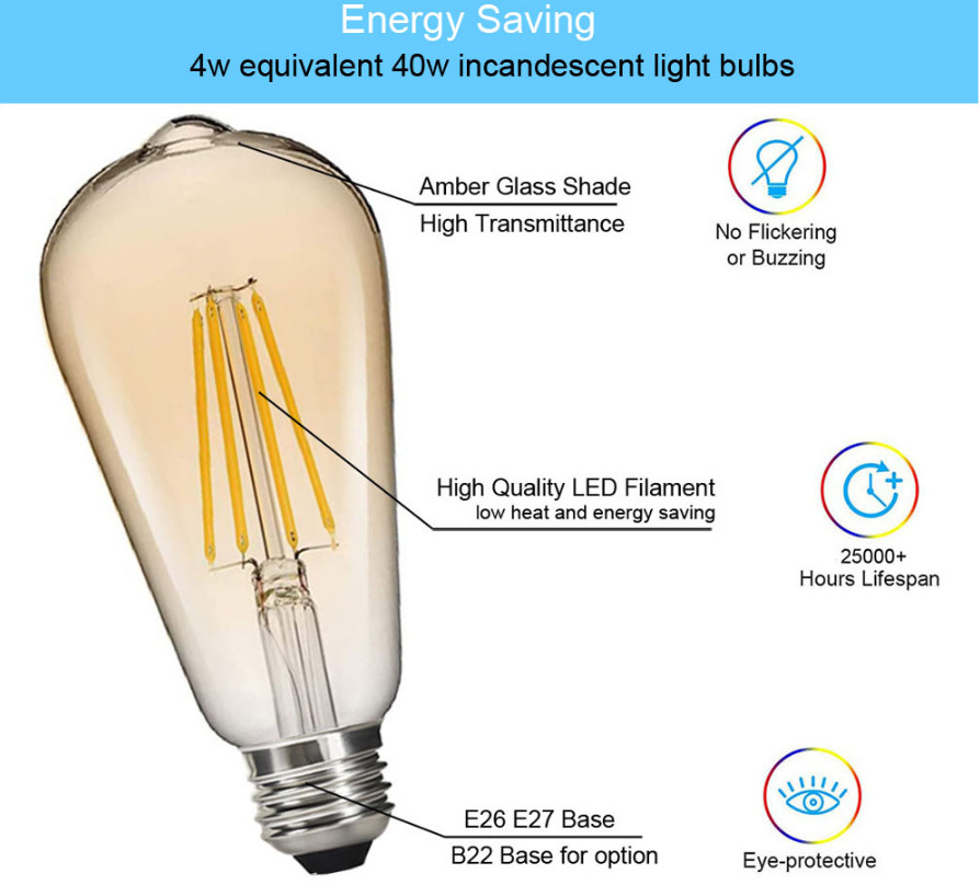 Шарики нити СИД СИД длинные Edison освещают - янтарное 6W 8W ST64 1050lm