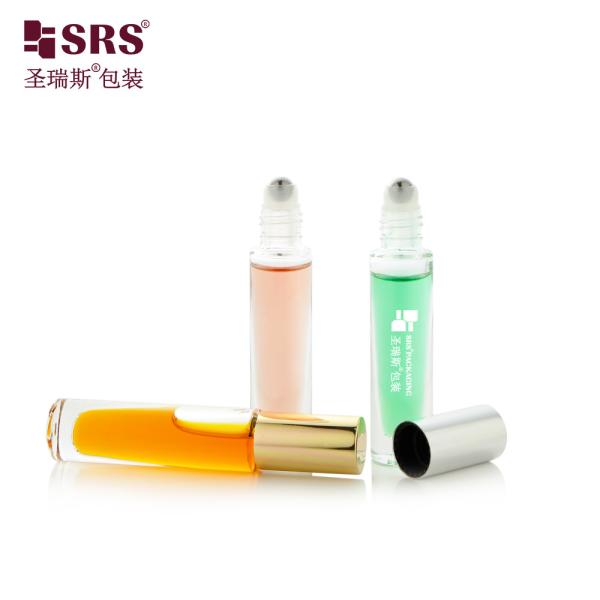 GB1-5ML Clear Luxury High End Leak Proof Glass Roller Steel Ball Bottle With Aluminum cap Round