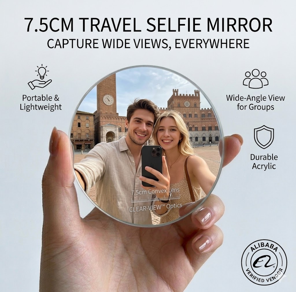 7.5cm Mini Round PMMA Convex Selfie Mirror Lightweight Wide Angle Group Photo