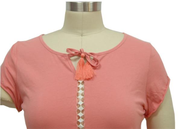 Women’ Casual Short Sleeve, 100% Cotton Jersey,Casual, Fit Size, Front Lace Tape,Butterfly Tie, Casual Top