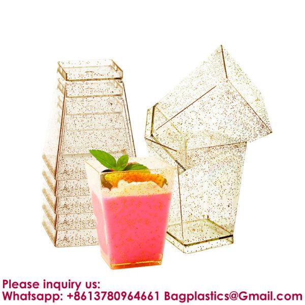 Plastic Dessert Cups Small Clear Square Parfait Cups with Spoons, Mini Plastic Tumbler Serving Cups for Tasting Party Appetizers Mousse Yogurt