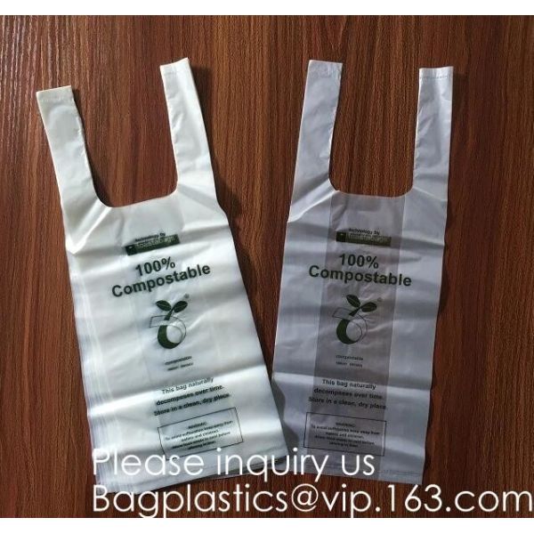 OK Compost 100% Corn Starch Biodegradable Plastic T Shirt Bag Vest Bag Bioplastic Shopping Bag For Grocery