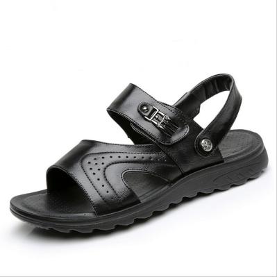 Flat Handmade Leather Sandals Mens  Leisure Black Beach Sandals With Leather Upper