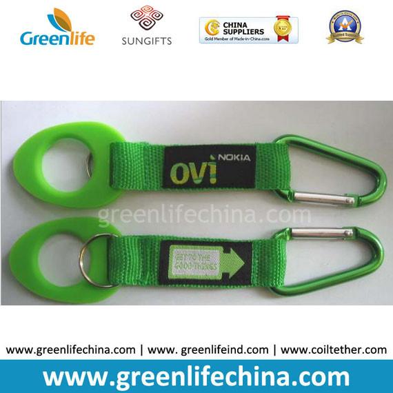 Water bottle rubber loop holder with short strap and aluminum carabiner hook silver pole