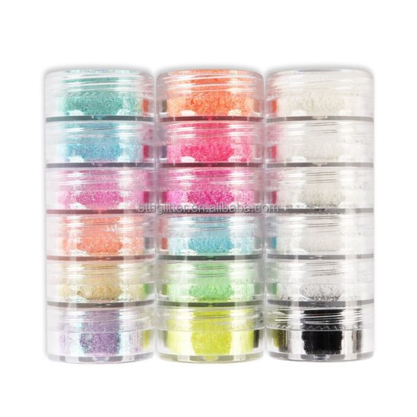 Polyester Glitter Heart Neon Phosphor Powder Nail Glitter Powder Manufactures Nails Chrome with PET and PET