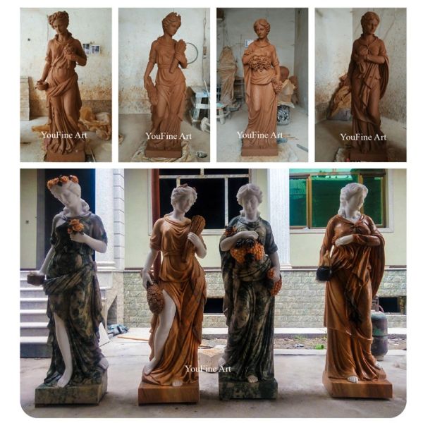 Life Size Natural Stone Garden Sculpture Four Season Goddess Marble Statue