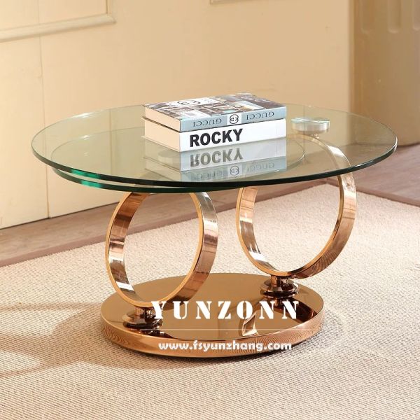 Modern Multifunctional Coffee Table with Double Tempered Glass Top Rotating Round Design Living Room Dining Home Kitchen Bedroom