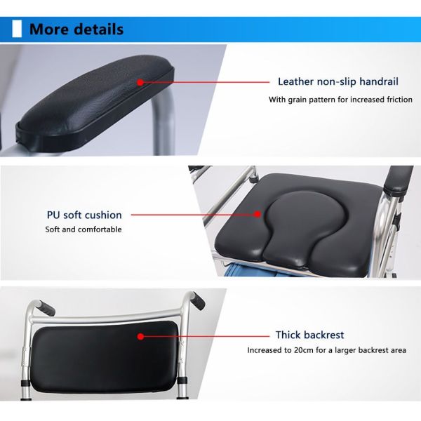 Heavy Duty Aluminum Toilet Wheel Chair With Locking Wheels For Seniors