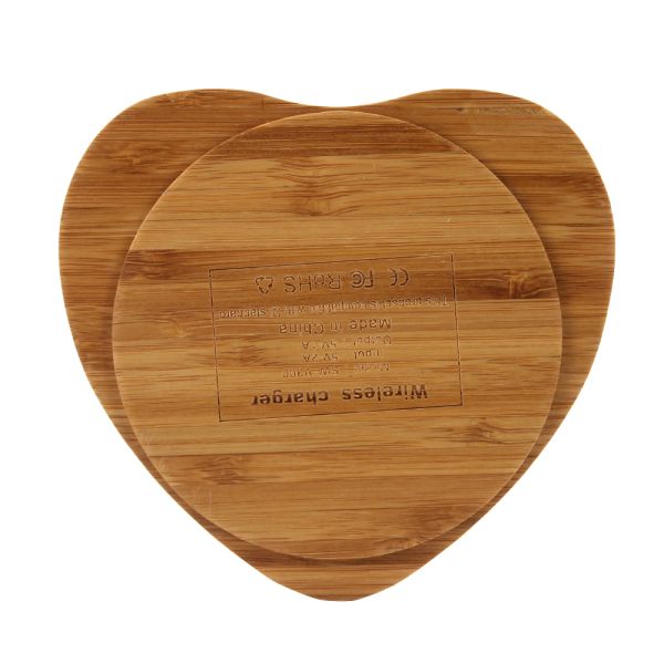 Heart Shape Wooden Wireless Charger , Wood Qi Charger Fast Charging Pad Bamboo Design