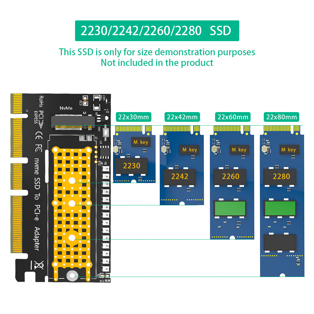 M.2 nvme SSD на PCI-E 4X/8X/16X адаптер с 3528 Цветными светодиодами