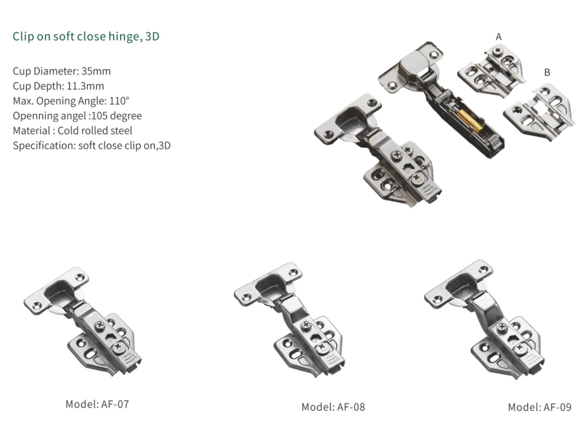 AF-07 Household Metal Cabinet Hinge 3D Adjustable 110° with 35mm Cup