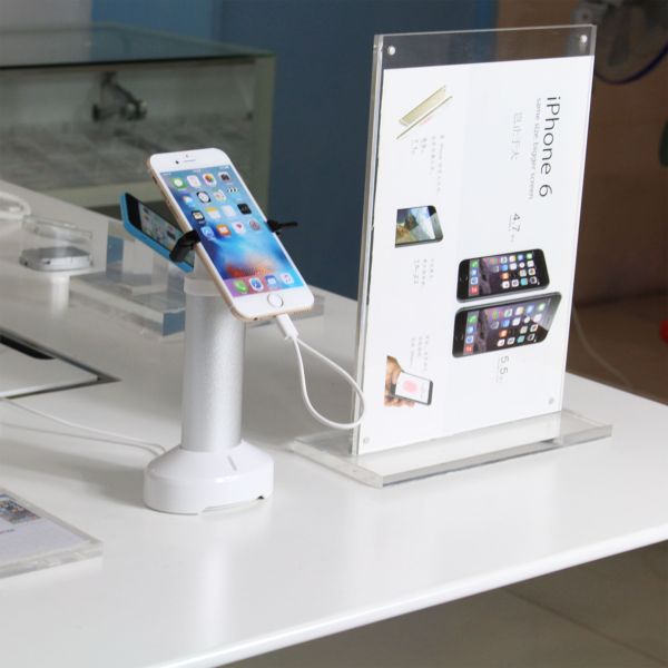 COMER anti-theft locking devices mobile phone alarm display stand with high security gripper locking