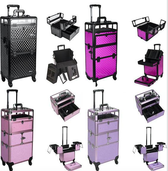 3 In 1 4MM MDF Aluminum Makeup Trolley Case For Cosmetics