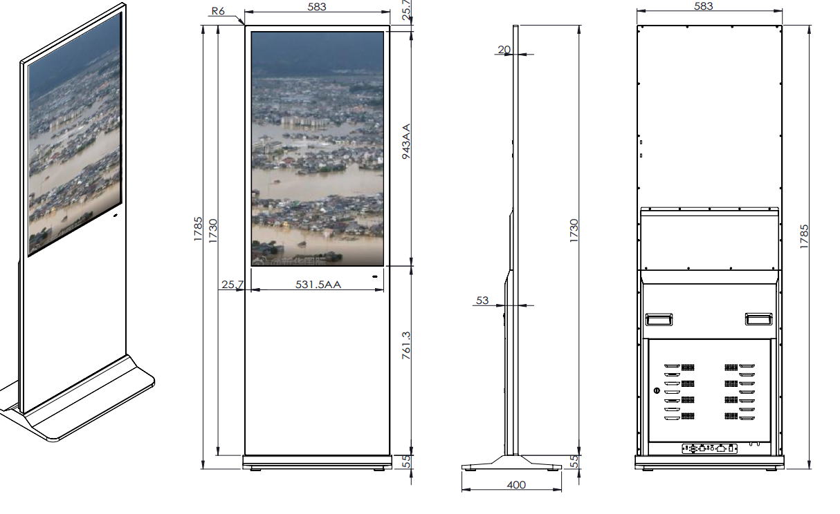 Slim 55inch 4k android 12  LCD TV Floor Stand advertising palyer  digital signage