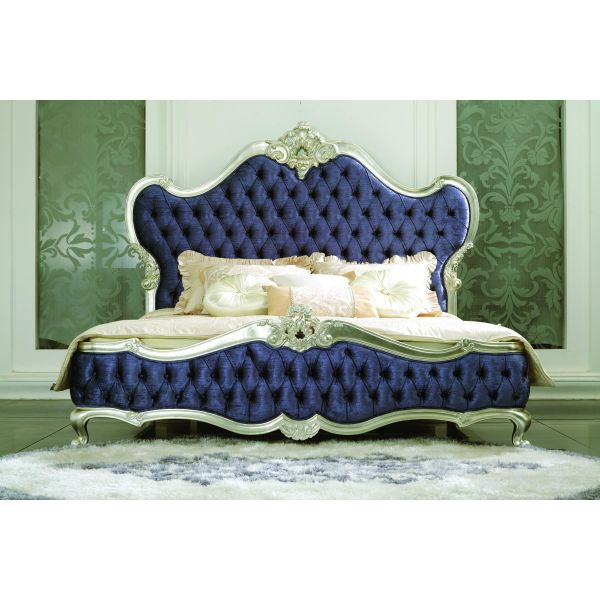 Custom European style palace solid wood carving fabric double bed French style villa bedroom furniture