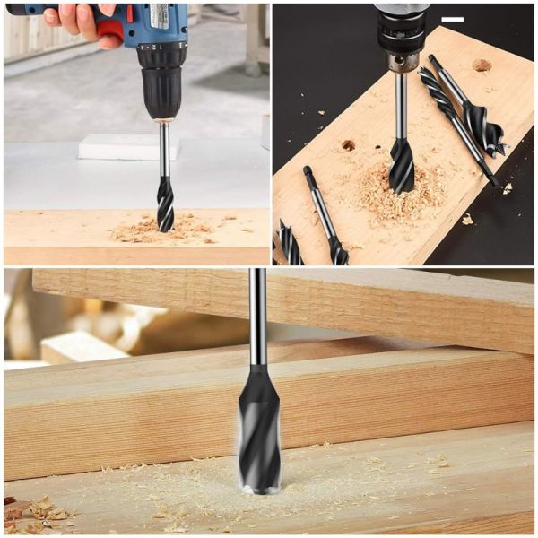 16mm Hex Shank Wood Drill Bit Four Flutes Double Spurs Wood Auger Drill Bit With Slot