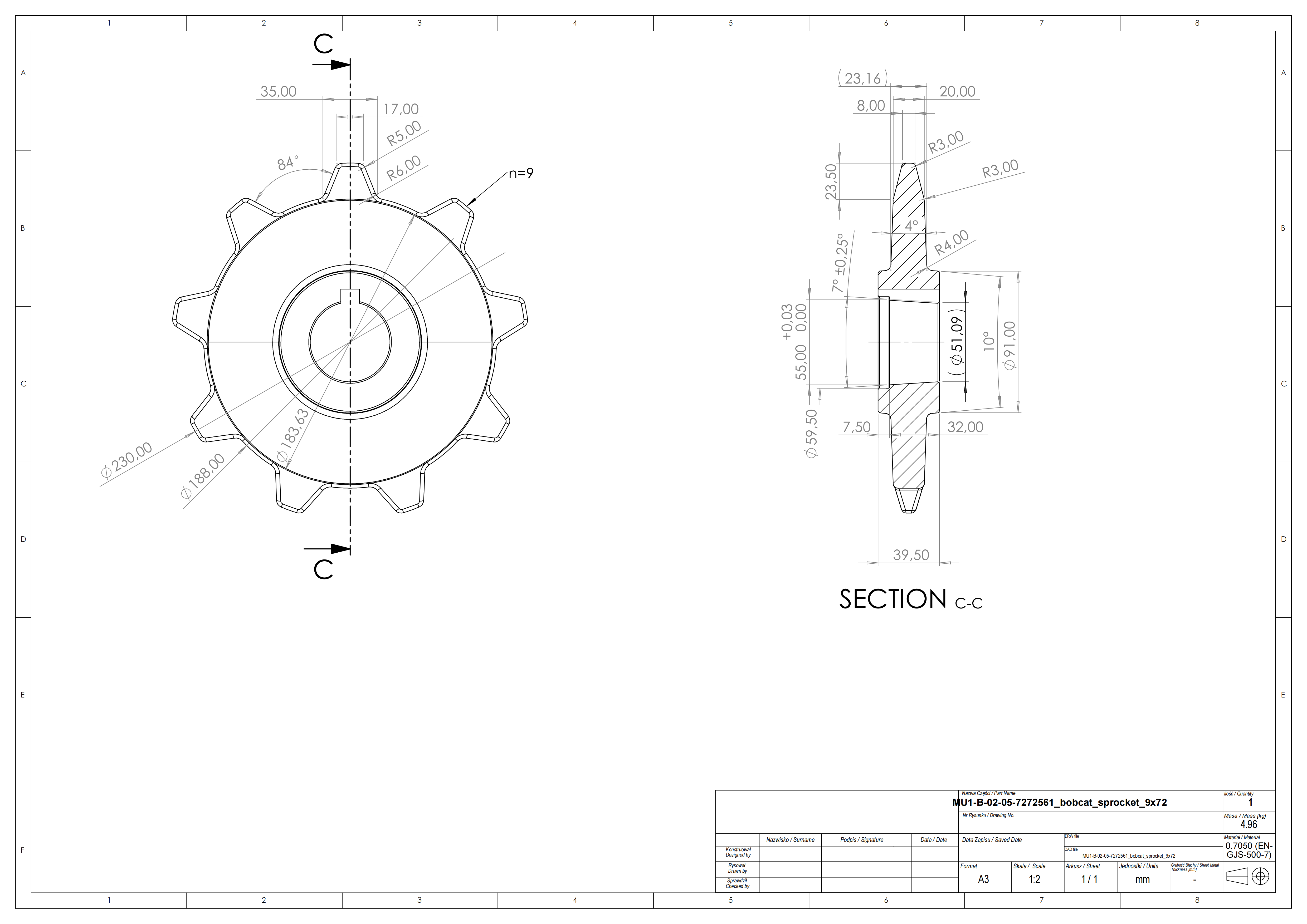 Skid Steer Loader Undercarriage Parts Bob MT50 MT52 MT55 7107228 Sprocket