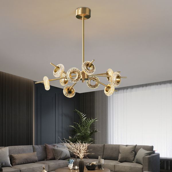 Nordic Simple Crystal Chandelier Light Luxury Bedroom Lamp Modern Copper Living Room Pendant Lamp