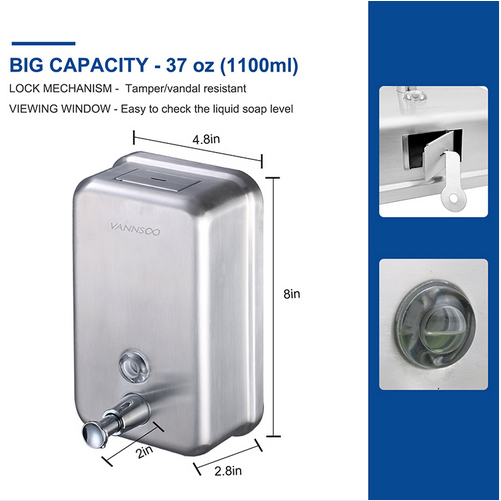 Heavy Duty 1200ml Stainless Steel Soap Dispense Commercial Bathroom Accessories