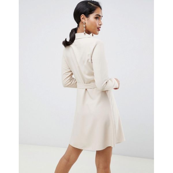 custom made fashion beige mini shirt dress with buttons