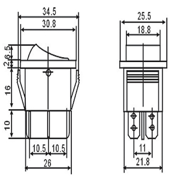 Pin перекидного переключателя 6 фронта задний дальше с 16a 250v