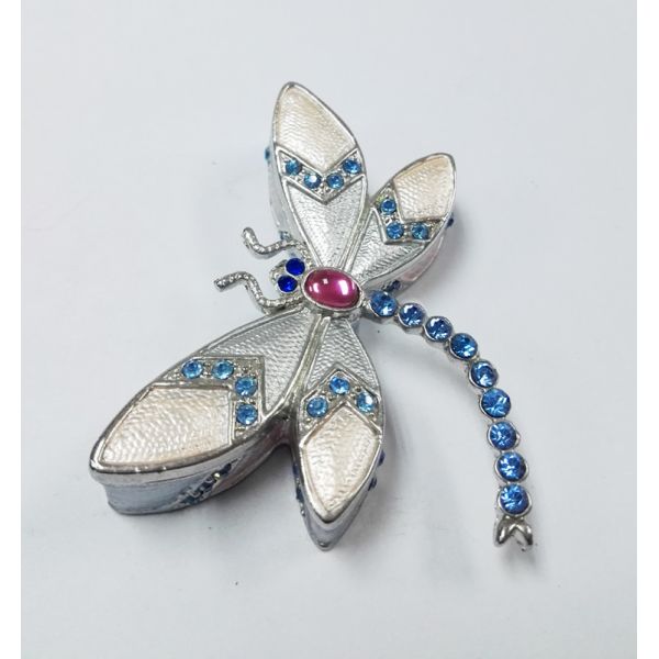 Trinket jewelry box, dargonfly diamond decoration pink pewter jewelry box