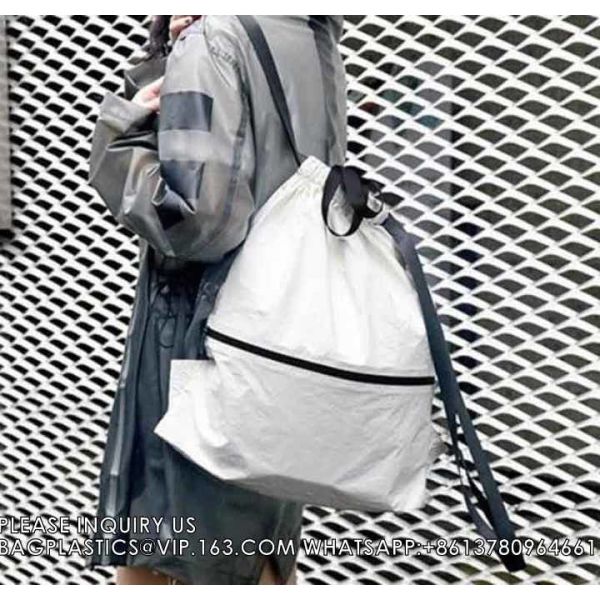 Wholesale Tyvek Waterproof Gym Bag Sports Soccer Drawstring Backpack Shopping bag, Promotional bag, Gift bag, Packing
