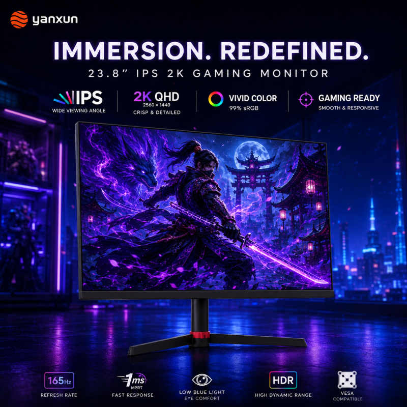 23.8-inch IPS 2K QHD Gaming Monitor, 2560×1440 Quad HD Resolution 165Hz High Refresh Rate 1ms MPRT Ultra-Fast Response Gaming Display for Smooth Competitive Gameplay, Featuring Vivid IPS Panel