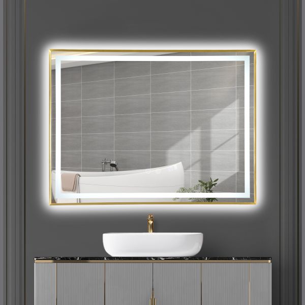 Luxury Modern Design LED Rectangular Bath Premium Hotel Elegant Apartment Hot Villas Square Washroom Touch Switch Stainless