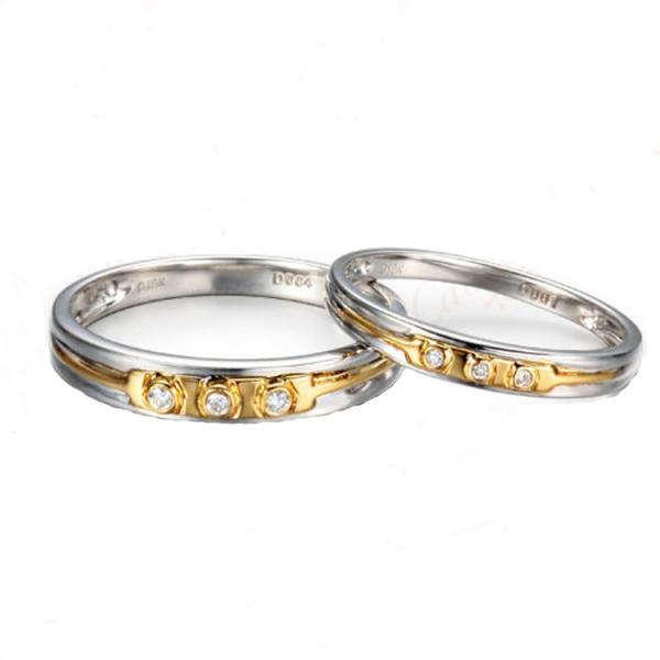 18K White Gold Yellow Gold Diamonds Wedding  Couple Ring  (GDR010)