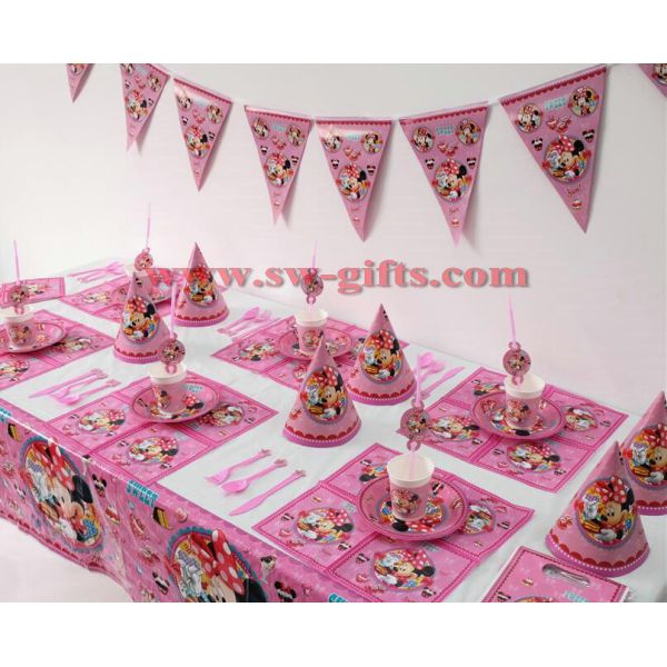 Minnie Mouse Kids Birthday Party Decoration Set Party Supplies cup plate banner hat straw loot bag fork