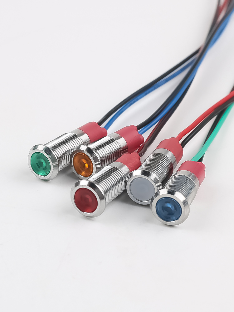 Metal Indicator Light 8mm LED With Wire Power Signal Light Waterproof Indicator Light 6V 24V 220V Red Green Yellow Blue