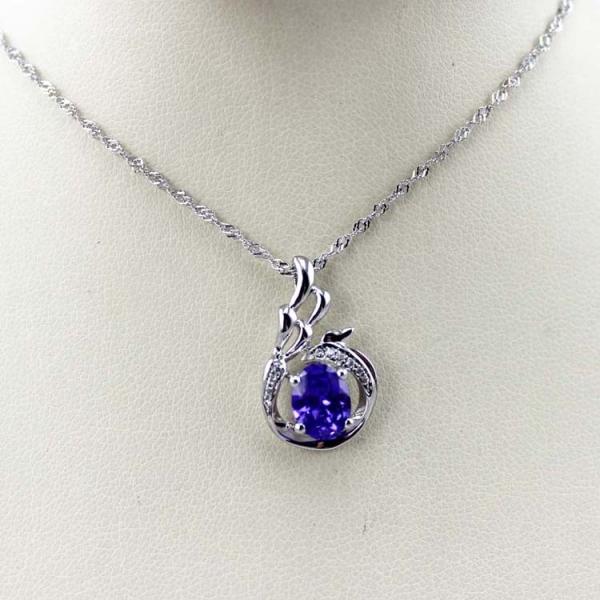 925 Silver Pendant with 6x8mm Oval Green and Clear Cubic Zircon Pendant (PSJ0401)