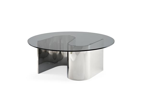 Modern Coffee Table Stainless Steel Frame With Round Tempered Glass Tabletop Living Room Furniture