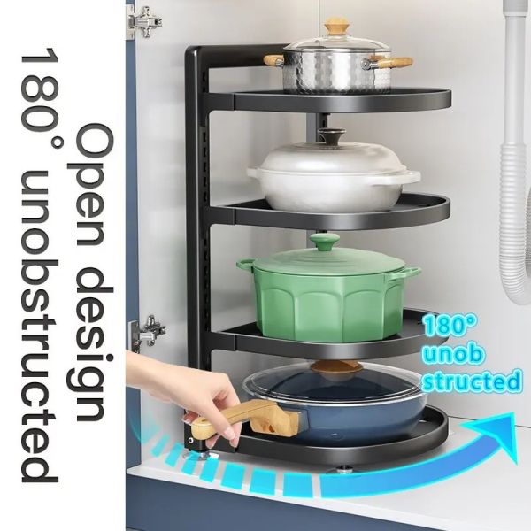 Carbon Steel Kitchen Cabinet Organizer Adjustable Pot Rack for Under Cabinet Storage