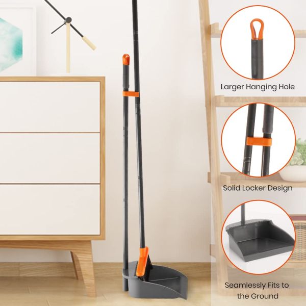 Бытовой металлический совок с длинной ручкой и щетка алюминиевая метла