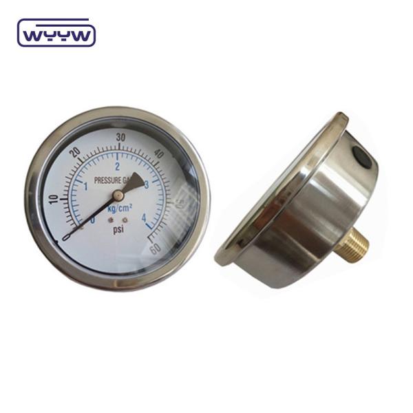 Medidor de pressão à prova de vibração de aço inoxidável de 4 polegadas, cheio de óleo, com um amplo intervalo de pressão de Mbar