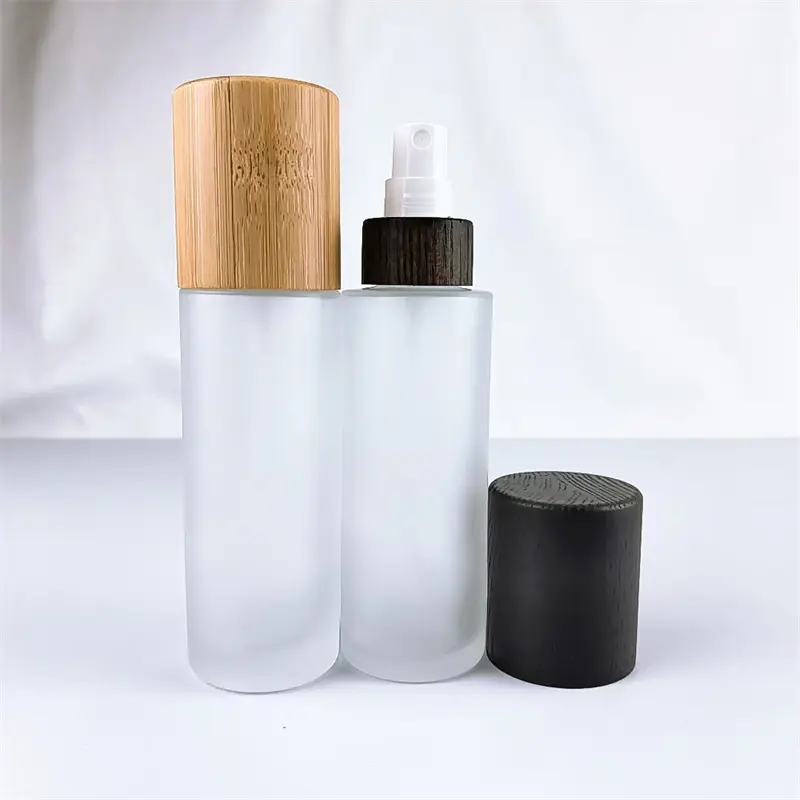 Glass Shampoo Cosmetic spray Pump Bottle With Bamboo Cap