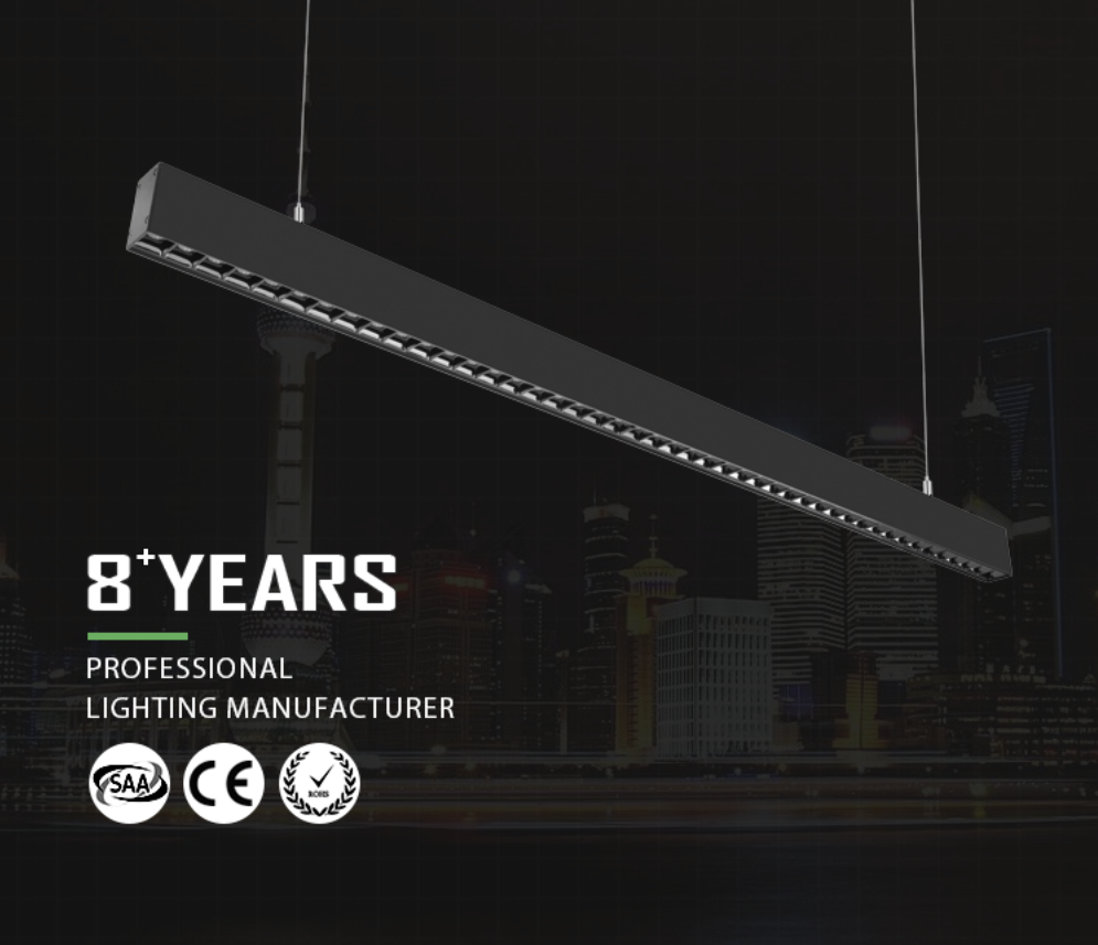 Indoor Suspended Black Linear LED Light Modern Office